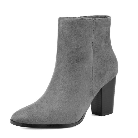 NWT Wool + Pepper Co. Gray Suede Heeled Ankle Booties - Picture 2 of 8
